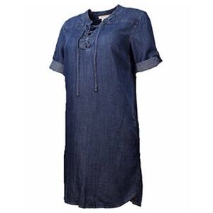 Philosophy Republic Tencel Dark Blue Denim Lace Up Tunic Dress Size Small